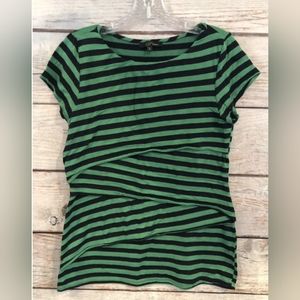 B'Leev Green/Navy Blue Striped Short Sleeve Top. Size Large